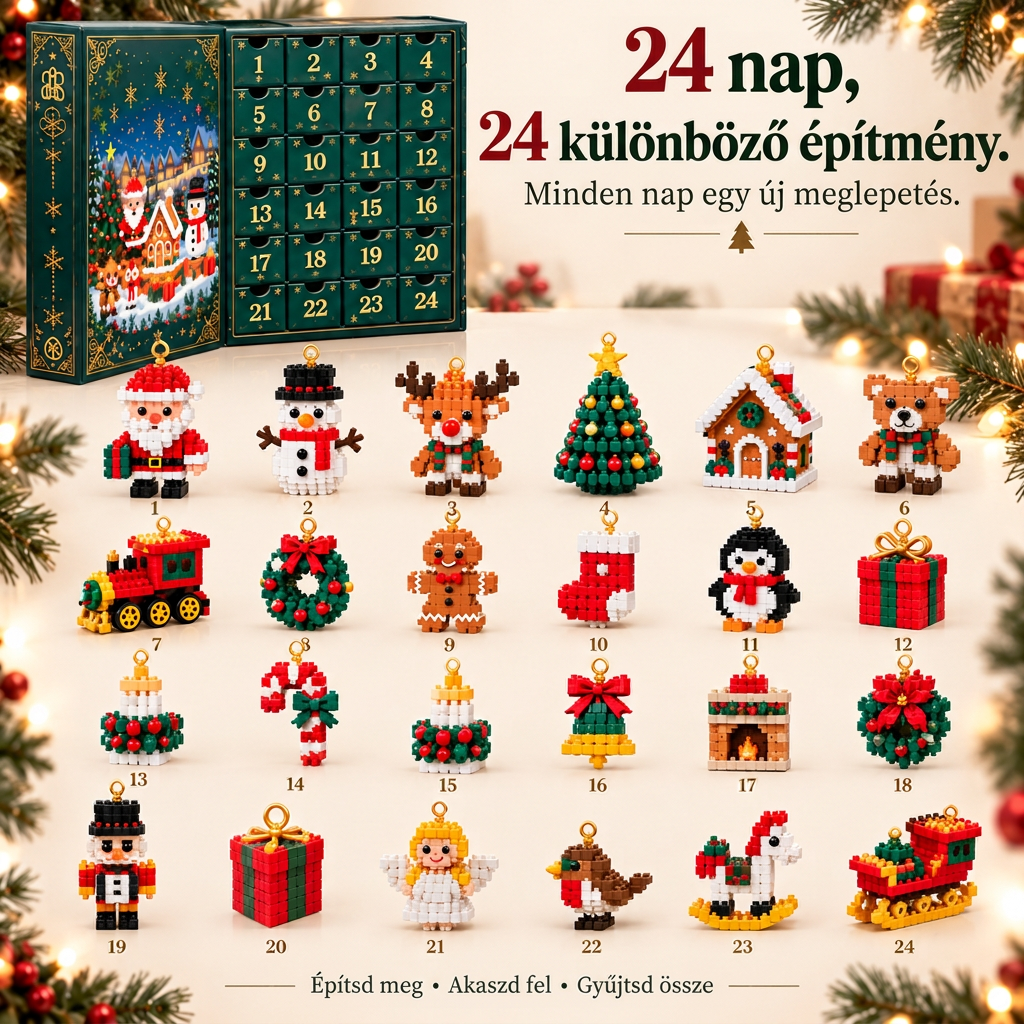🎅🔥UTOLSÓ NAP: 50% KEDVEZMÉNY ✨ Karácsonyi visszaszámláló kockaépítő adventi naptár családok számára