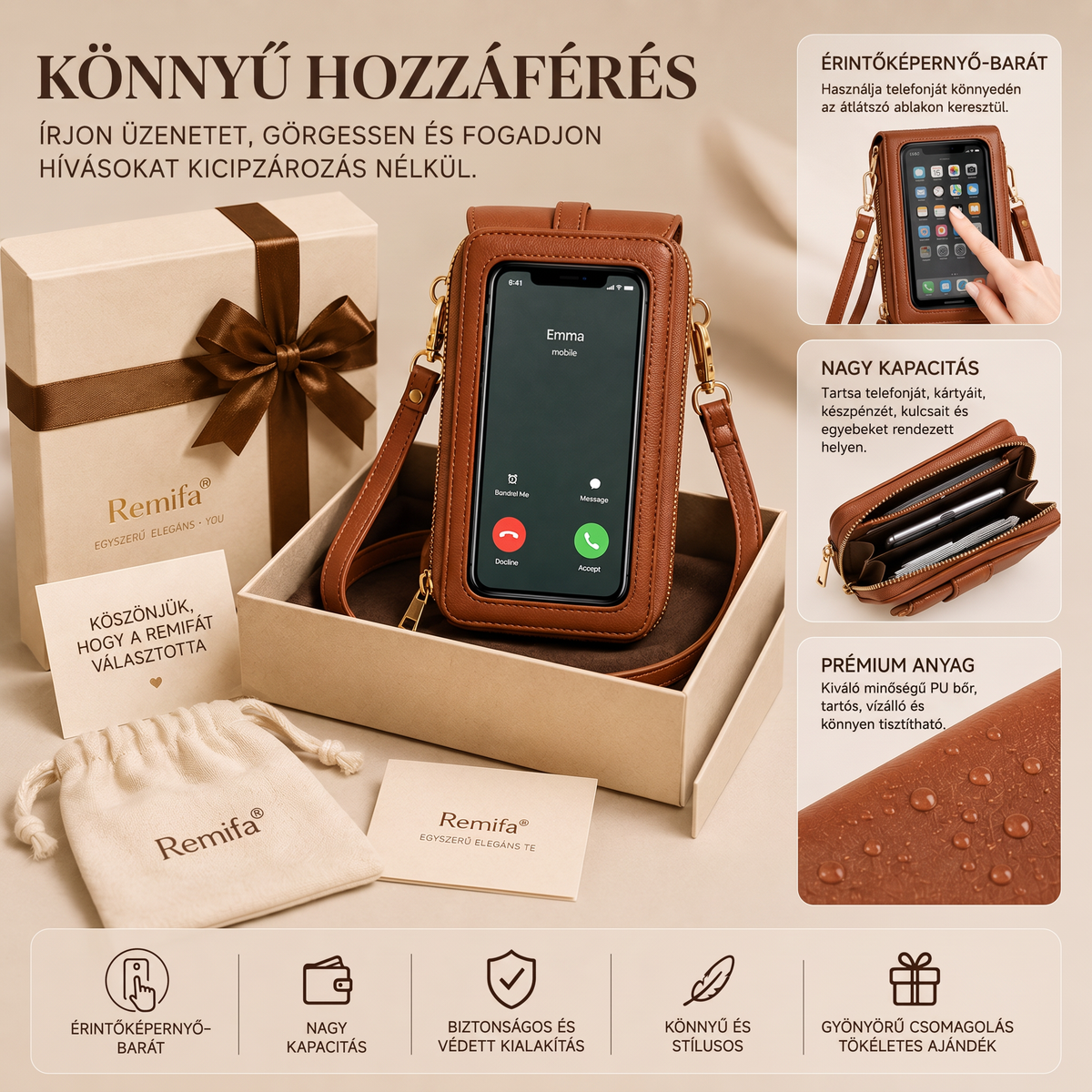 🎁 Utolsó 3 óra: 50% kedvezmény｜2026-os újdonság – minimalista, elegáns, érintőképernyő-barát crossbody telefontartó pénztárca nőknek és férfiaknak, lopás elleni védelemmel