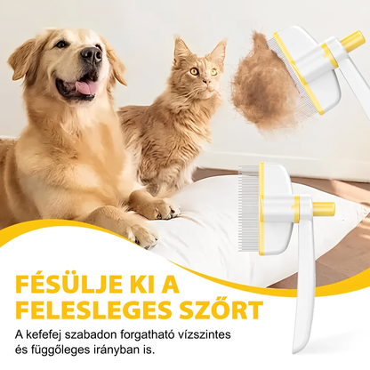 Forgó kisállat ápoló fésű gombos szőrkidobó funkcióval