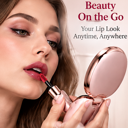 2-in-1 Portable LED Lip Gloss Case with Lighted Mirror – 3-Color Dimmable Touch Screen Compact Makeup Kit with Soft Precision Applicator for Travel & On-the-Go Touch-Ups