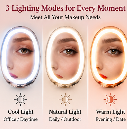 2-in-1 Portable LED Lip Gloss Case with Lighted Mirror – 3-Color Dimmable Touch Screen Compact Makeup Kit with Soft Precision Applicator for Travel & On-the-Go Touch-Ups