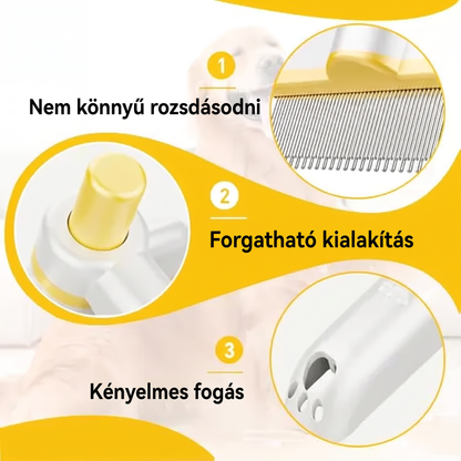 Forgó kisállat ápoló fésű gombos szőrkidobó funkcióval