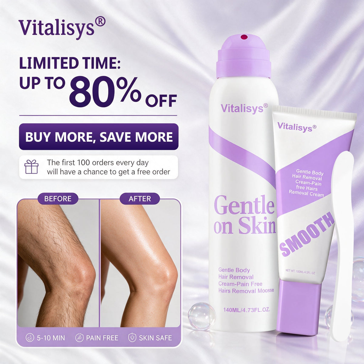 🔥🔥Vitalisys® Kíméletes szőrtelenítő krém érzékeny bőrre – hipoallergén összetétel, gyors hatású szőrtelenítés, férfiaknak és nőknek egyaránt alkalmas, intim területek környékének szőrtelenítésére is kiváló