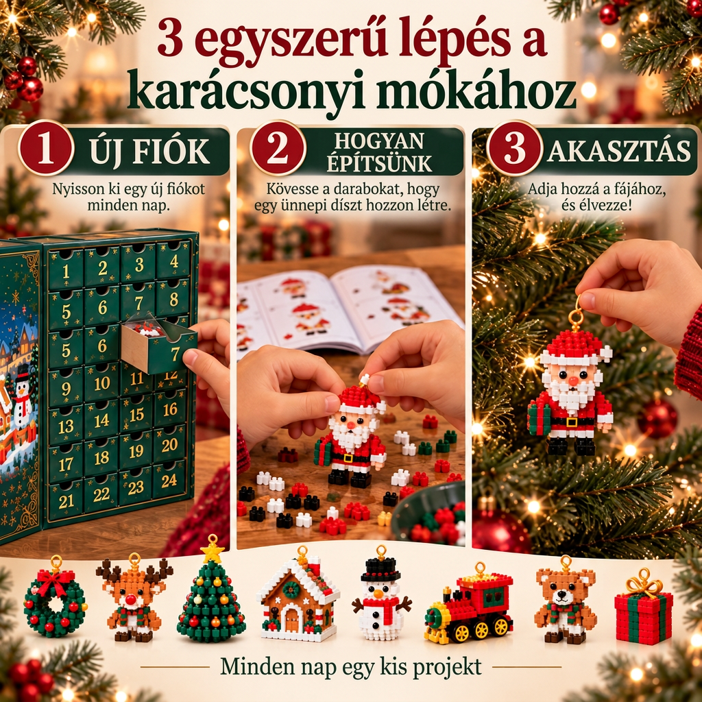 🎅🔥UTOLSÓ NAP: 50% KEDVEZMÉNY ✨ Karácsonyi visszaszámláló kockaépítő adventi naptár családok számára