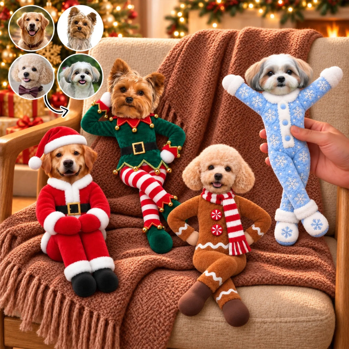 Custom Funny Pet Photo Christmas Plush Doll Gifts For Pet Lovers • My Merry Pup - Personalized Poseable Plush Doll