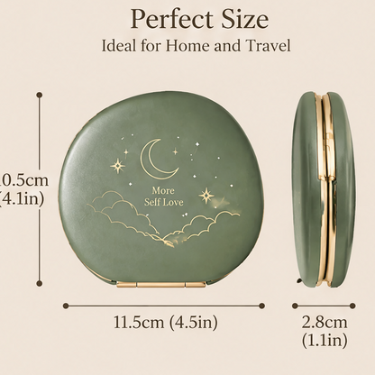 Crescent Moon Folding LED Makeup Mirror with Storage Base – Portable Smart Touch Screen Vanity Mirror with Ring Light for Desktop & Travel