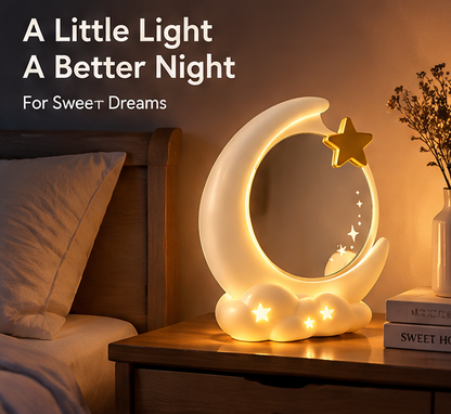 Cute Crescent Moon & Cloud LED Makeup Mirror – Desktop Vanity Mirror with Ambient Star Base Light for Skincare & Room Decor