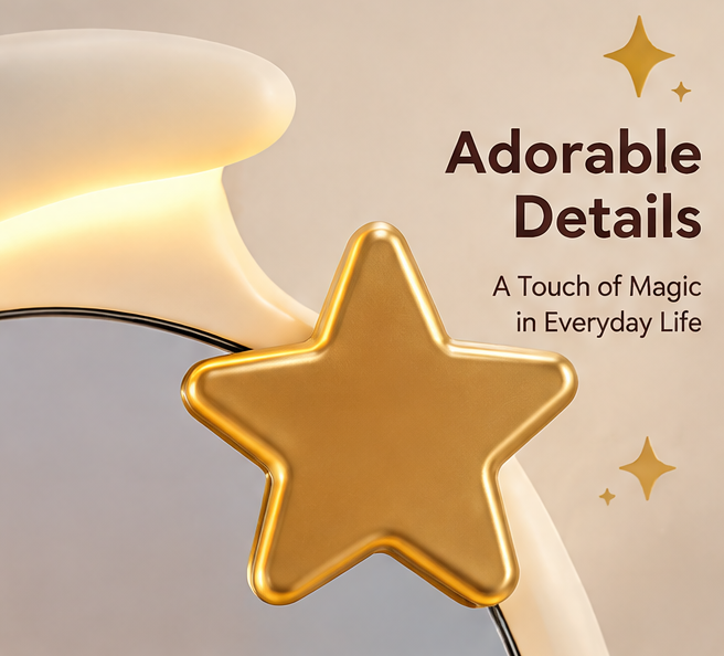 Cute Crescent Moon & Cloud LED Makeup Mirror – Desktop Vanity Mirror with Ambient Star Base Light for Skincare & Room Decor