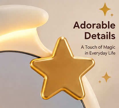 Cute Crescent Moon & Cloud LED Makeup Mirror – Desktop Vanity Mirror with Ambient Star Base Light for Skincare & Room Decor