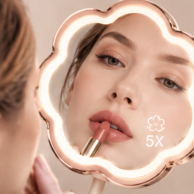 Dual Flower LED Makeup Mirror with 1X/5X Magnification – Smart Touch Screen Lighted Vanity Mirror with Rose Gold Accents for Desktop & Cosmetics