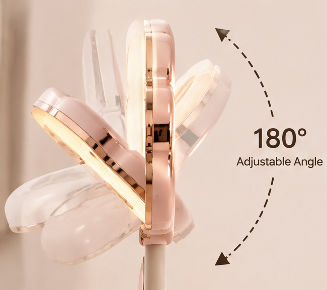 Dual Flower LED Makeup Mirror with 1X/5X Magnification – Smart Touch Screen Lighted Vanity Mirror with Rose Gold Accents for Desktop & Cosmetics