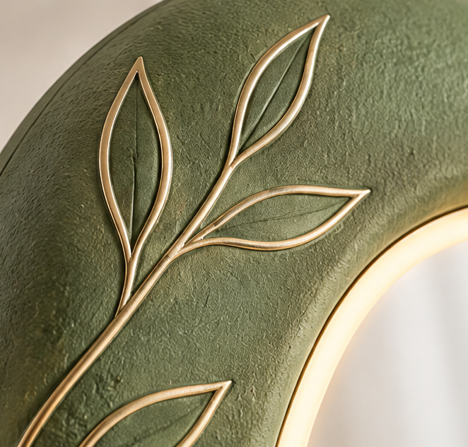 Irregular LED Vanity Mirror with Botanical Relief, Aesthetic Tabletop Lighted Makeup Mirror with Touch Switch, Modern Decorative Desk Mirror for Bedroom & Vanity Decor
