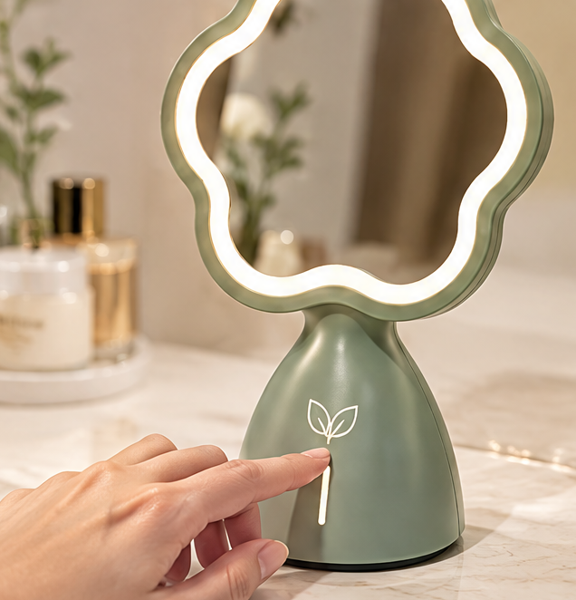 Nordic Aesthetic LED Makeup Mirror – Creative Shaped Desktop Lighted Vanity Mirror with Smart Touch Control for Bedroom, Skincare & Tabletop Decor