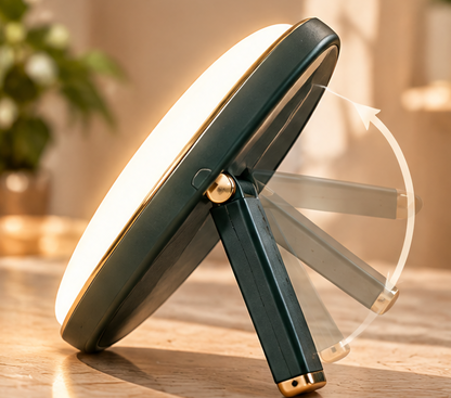 Vintage Botanical LED Handheld Makeup Mirror with Folding Stand, 2-in-1 Hand & Tabletop Lighted Cosmetic Mirror, Rechargeable Travel Mirror with Decorative Backing Patterns