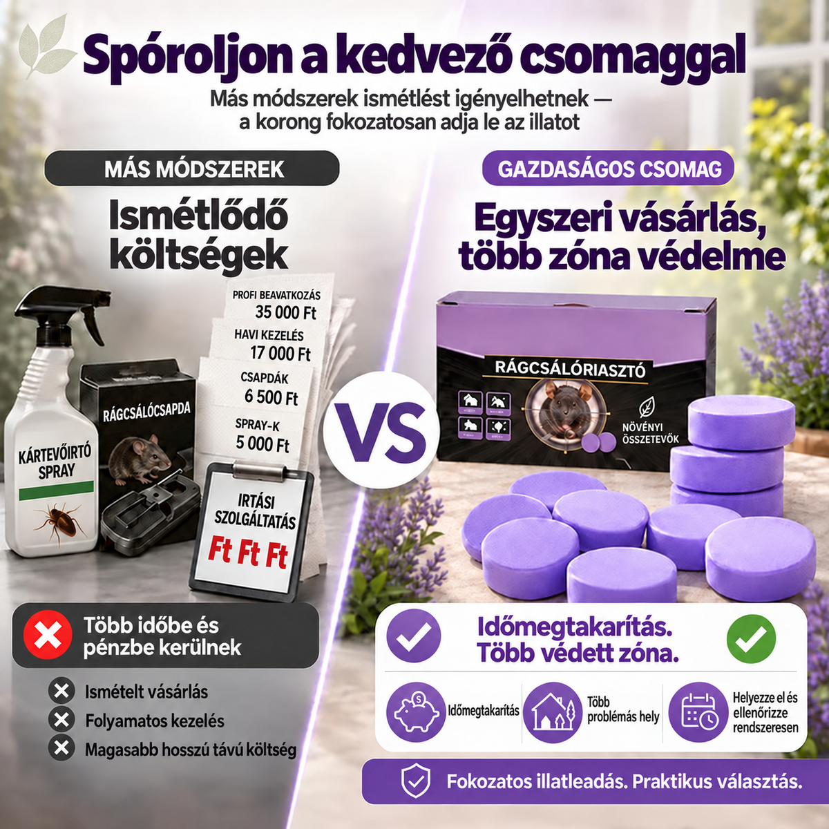 Természetes illatos kártevőriasztó korongok – többzónás védelem otthonra, garázsba és kültérre